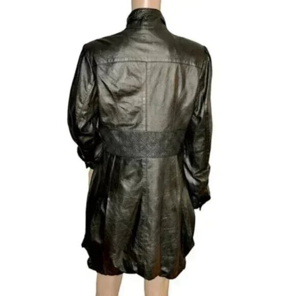 Gian Mori Designer Vintage 80s Black Leather Dress Duster Coat Jacket 40 M 6-8 - Picture 7 of 13